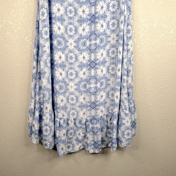 Beach Lunch Lounge Blue & White Tie Dye V-Neck Summer Vacation Dress Size Small - Picture 5 of 7
